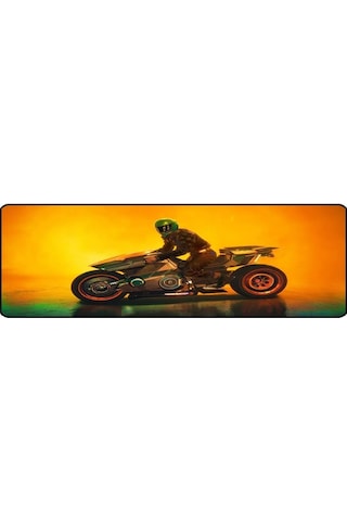 Alkese 70x30 Cm Cyber Moto Desenli Dikişli Kaydırmaz Tabanlı Oyuncu Mouse Pad