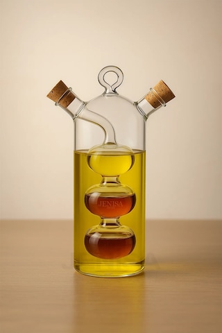 Çift Hazneli Cam Premium Yağdanlık & Sirkelik -360ml Zarif Ve Şık Tasarım Şeffaf