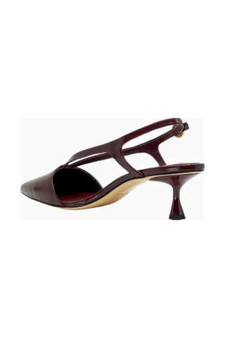 Studio Amelia Studıo Amelıa Halo 50 Bordo Deri Sivri Burun, Tokalı Orta Topuklu Slingback Ayakkabı