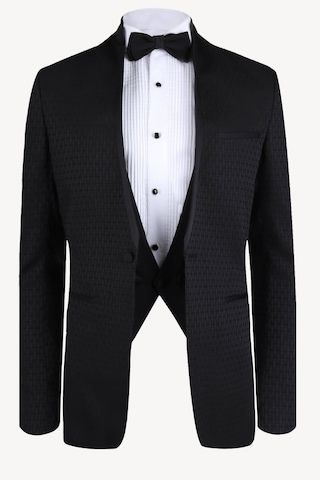 Ysf Erkek Siyah Slim Fit Hakim Yaka Yelekli Desenli Damatlık