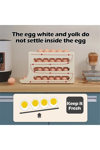 Mufunye Otomatik Yuvarlanan Yumurta Depolama Kutusu, 30 Yumurta Kapasitesi, 7% Eğimli Tasarım, Soğutucu Taşınabilir, Abs Malzeme, Krem Beyaz Tek Adet Sarı