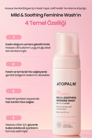 Krem Dokulu Nazik Kadın İntim Temizleme Köpüğü Atopalm Maternity Care Mild & Soothing Feminine Wash