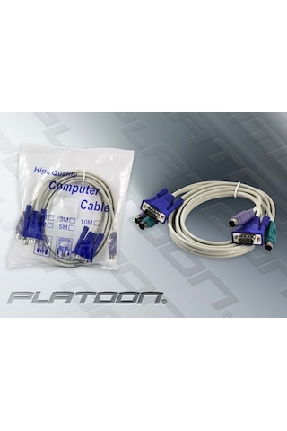 1.5 Metre 2x PS2 + 1x VGA Tüm Soketleri Erkek KVM Switch Kablosu