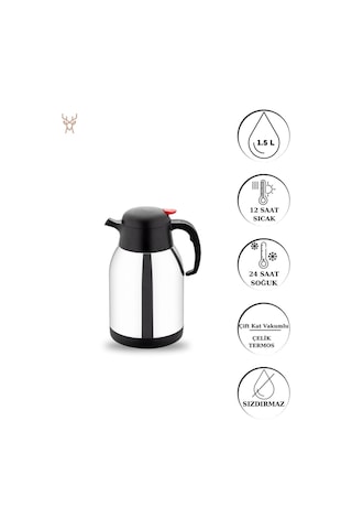 Star Termos 1 .5 Litre Çift Kat Paslanmaz Çelik Termos Piknik Kamp Outdoor Ofis Otel Kafe Okul Sth-6155 Siyah