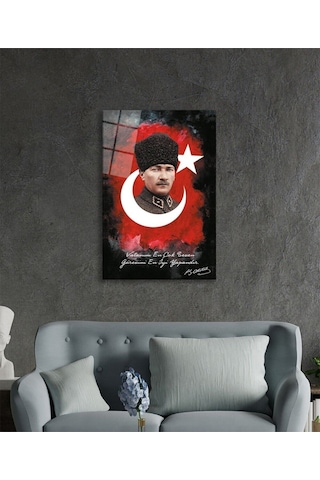 Miyrem Glasses Collection -a1^ Özlü Sözlü Atatürk Türk Bayrağı Cam Tablo