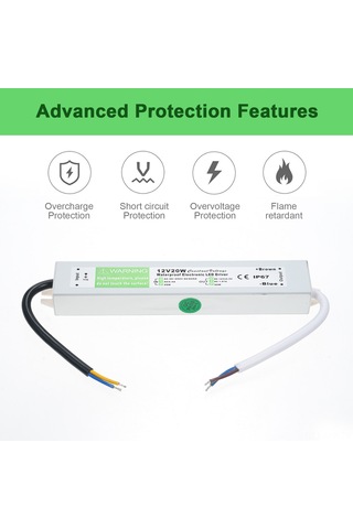 Ranyeek 12v 20w Ip67 Su Geçirmez Dış Mekan Led Gönüllü Kaynak - Kısa Devre, Aşırı Yük Ve Aşırı Gerilim Koruma - Ac90-250v Girişi Gümüş