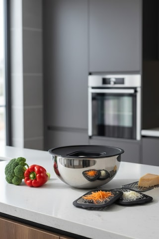 Gökdil 24 Cm Çelik Karıştırma Kabı Kapaklı & Rende Aparatlı Gri