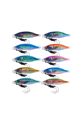 10 Renk/set Hengjıa Demir Plaka Kurşun Balık Kukla Yem Yavaş Marş Deniz Balıkçılığı Lures, Model: 60g