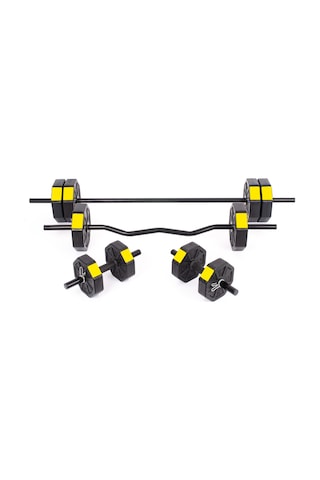Tan Spor 40 KG Düz Barlı 150 CM +  Z Barlı 120 CM Dambıl Ağırlık Halter Full Set