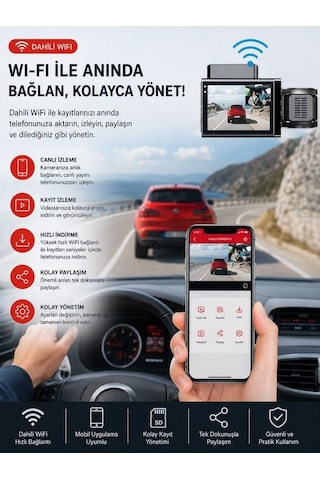 Wi-fi 1080p Araç İçi Kamera 5mp, 170 Açı, Araba Kamerası G-sensör, Döngü Kayıt, 150mah Batarya