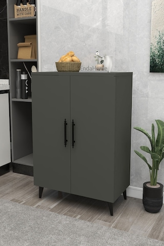 Pegasus 3 Raflı 2 Kapaklı Çok Amaçlı Dolap Mutfak Banyo Balkon Erzak Killer Dolabı - Antrasit