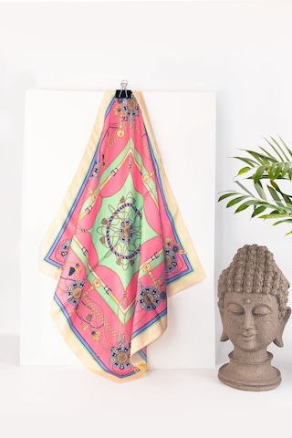 Inno 60x60 Cm Premium Saten Desenli Dikişli Fular Mavi