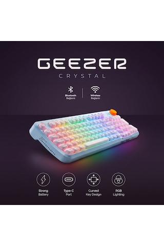 Geezer Crystal Kablolu/kablosuz Bt Wireless Bağlantı Türkçe Q Klavye Mavi-beyaz Sk-710ctm