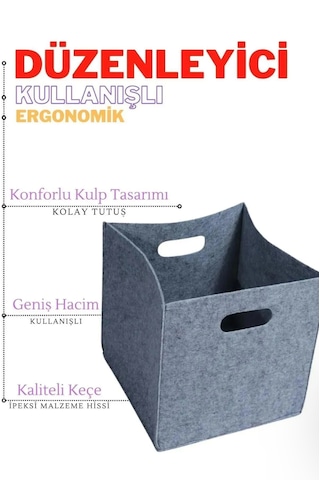 Gri Keçe Organizer Çok Amaçlı Dolap İçi Düzenleyici Kare Gri