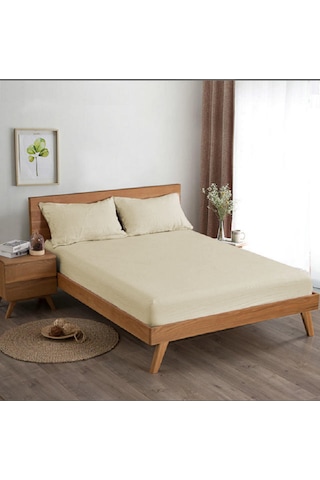 Çift Kişilik 160x200 30 Cm Fitted Lastikli Çarşaf Krem Krem