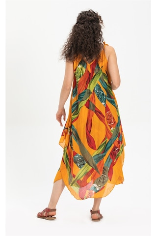 Askılı Vual Afrodit Midi Boy Elbise Hardal 6150