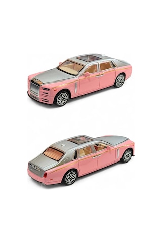 Rolls Royce Phantom 1:32 Ölçek Metal Model Araba - Pembe, Sesli Ve Işıklı, Kapıları Açılan 18 Cm