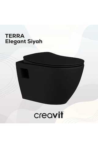 Creavit Terra Mat Siyah Asma Klozet + Yavaş Kapanır Kapak