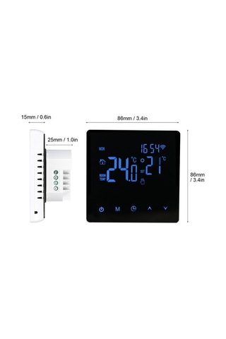 Tenfowee Siyah Wifi Akıllı Elektronik Isıtıcı Termostati - Lcd Dokunmatik Ekran, Uygulama Kontrolü, Haftalık Programlama, 16a