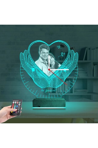 Luvivia Kalp Sevgiliye Hediye V5 Fotoğraflı Saatli 3d Lamba - Masa Gece Lambası