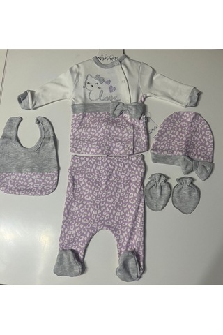 Bybest Beauty Nonna Baby Leopar 5li Zıbın Takımı Lila