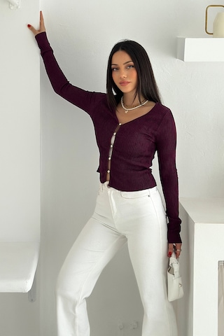 Noa & Noa Kadın Düğme Detaylı Fit Triko Bluz Zarif & Modern Stil Bordo