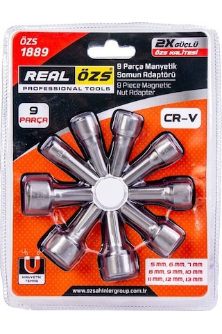 Real Özs 9 Parça Manyetik Somun Adaptörü Bits Lokma Adaptör Sürat