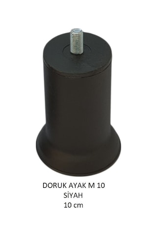 Doruk Ayak, Cıvatalı Baza Koltuk Dolap Ayağı, Metal, Siyah, M10, 10 Cm Siyah