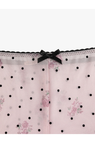 Koton Fiyonk Detaylı Çiçek Desenli Puantiyeli Mini Şort Pijama Altı Pembe Desenli 7wlk80006mk