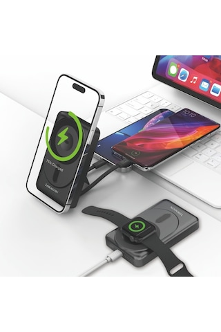 İdragon Dr-05 10000mah Manyetik Kablosuz Hızlı Şarj Powerbank - 15w Magsafe, 22.5w Çıkış, Dahili Kablolu Taşınabilir Şarj Cihazı Gri