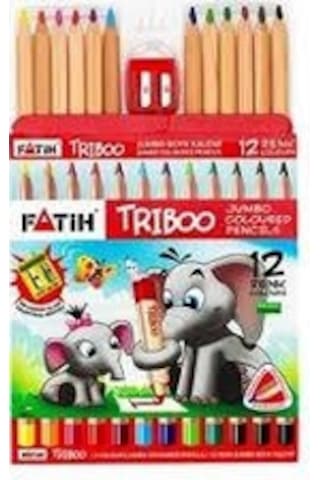 Fatih Triboo Jumbo Kuru Boya Kalem 12 Renk + Kalemtraş