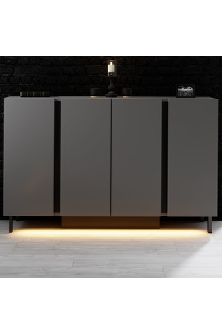 Paris Siyah Demir Ayaklı Rgb Led Işık Sistemli Antrasit Konsol Antrasit - Siyah