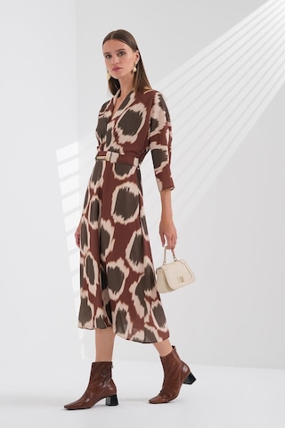 Explosion Midi Abiye Elbise - V Yaka - Şık Ve Zarif Kahverengi