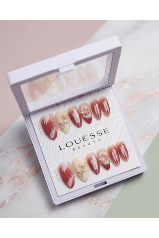 Louésse Rose Dust Takma Tırnak 12 Li Nude Kiremit Ton Altın Detaylı Elegant Nail