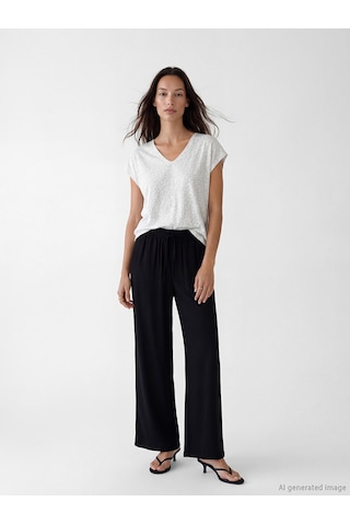 Lcw Everyday Siyah Beli Lastikli Geniş Paça Kadın Pantolon