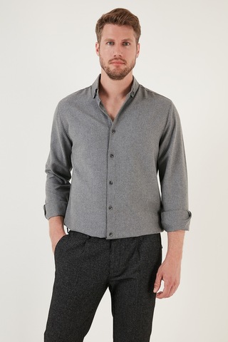 Buratti Pamuklu Regular Fit Düğmeli Yaka Kışlık Erkek Gömlek Cf24W127079 Koyu Gri