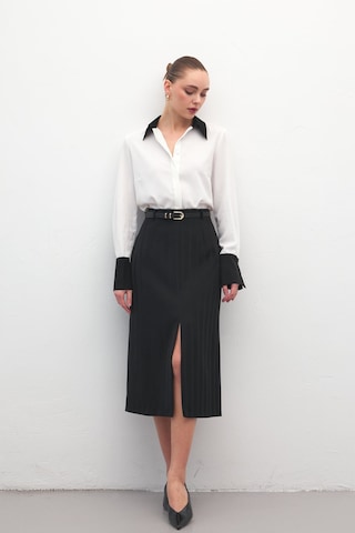 Sateen Anna Yırtmaçlı Etek - Siyah-137172 Siyah