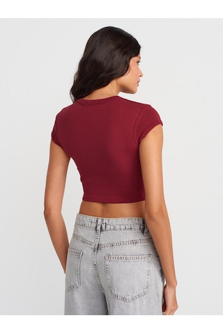 Dilvin 31810 Bisiklet Yaka Crop T-shirt-açık Bordo Açık Bordo
