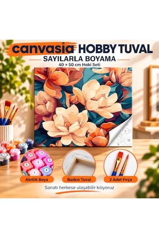 Sayılarla Boyama Numaralı Tuval Seti Boya Fırça Dahil 40x50 Cm Manolya Rüyası
