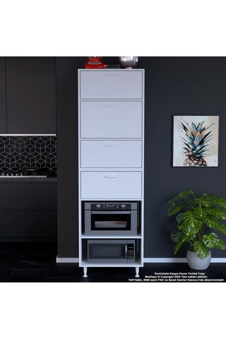 Silva Silva 4 Kapak 59,6 X 226,4 X 56 Cm 6 Derin Göz Raf Mini Mikrodalga Fırın Dolabı Mutfak Dolabı Beyaz
