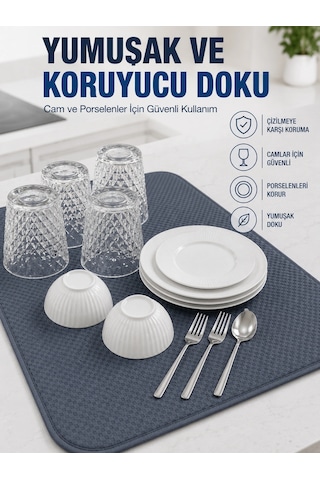 Mey İthalat Su Emici Bulaşık Kurutma Matı Kaydırmaz Ve Yumuşak Dokulu Kurutmalık