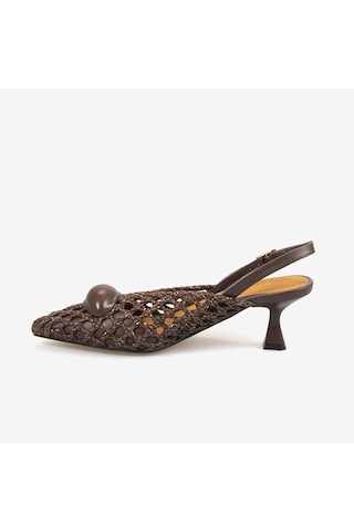 Noa Harmon Kadın Örgü Slingback 5,5cm Sivri Burun Topuklu Ayakkabı 10342 Brown
