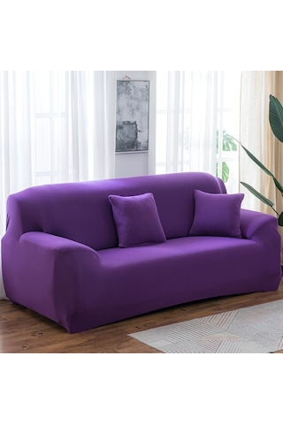Sones 145-185cm Dört Mevsim Düz Renk Elastik Tam Kapsama Kaymayan Kanepe Örtüsü Mor