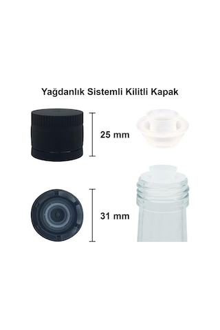 Kalın Cam Şişe Seti, 250 Ml, Yağdanlık Akıtıcılı Kapaklı, Yağlık Ve Sirkelik, Kapüşonlu, 6 Adet, Yeniden Kullanılabilir Şeffaf, Dorika Yuvarlak Çok Renkli