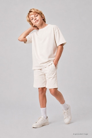 TOMMYLIFE Ekru Oversize Fit Basic Erkek Çocuk Şort Takım - 11335