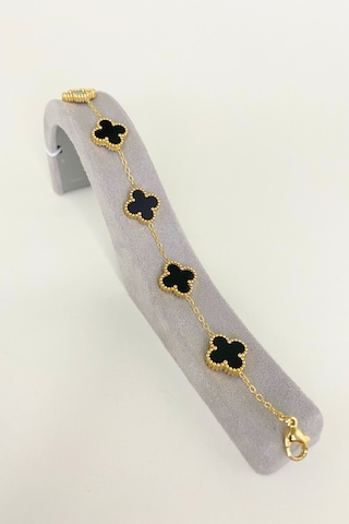 Gold Renkli Mineli Siyah Yonca Bileklik Altın