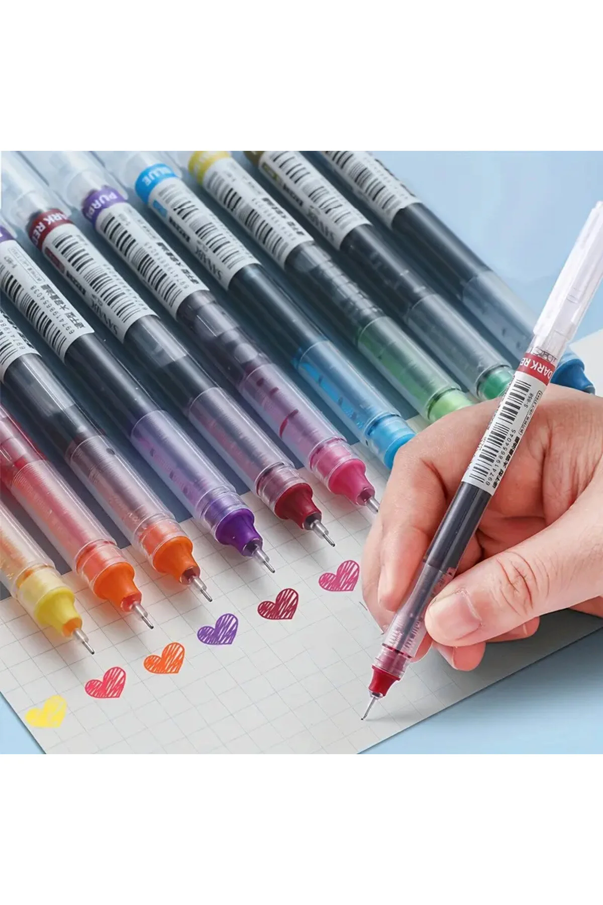 12 Adet Hızlı Kuruyan Nötr Renk Tükenmez Kalem - 0.5mm İğne Karbon Kalem Çok Renkli
