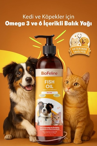Biofeline Fish Oil Ve Omega 3 Ve 6 İçerikli Balık Yağı Ve Kedi Ve Köpekler İçin Tüy Ve Genel Zindelik Tamamlay