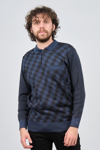 Çizgi Triko Erkek Cep Detaylı Polo Yaka Desenli Kazak 42544213 In Indigo İndigo