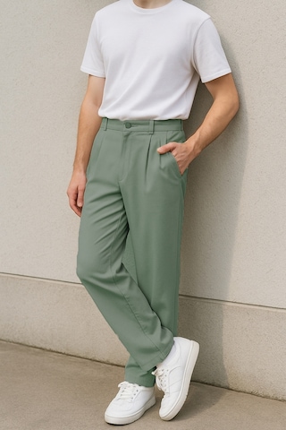 Cedy Denim Yüksek Kalite Erkek Yüksek Bel Pileli Baggy Chino Pantolon C358 Yeşil
